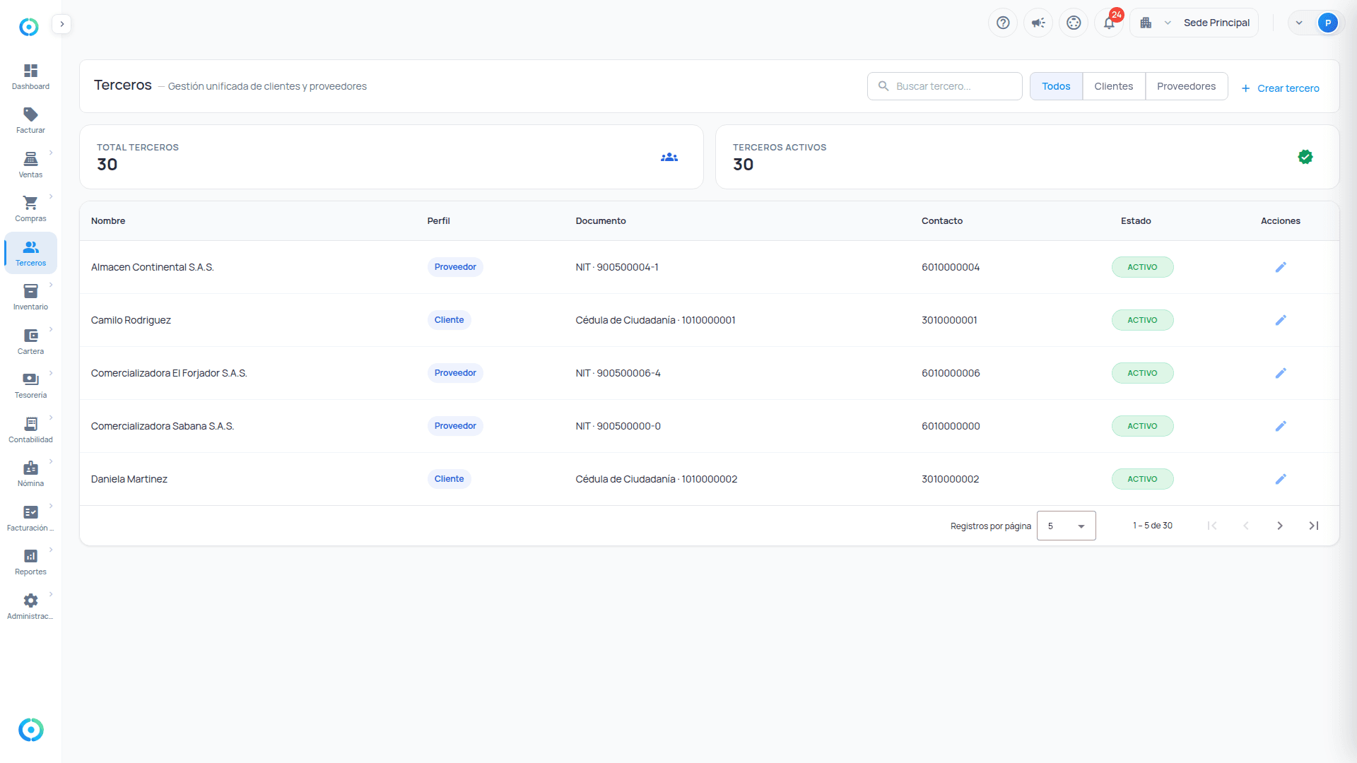 Gestión unificada de clientes y proveedores en OrigenPos